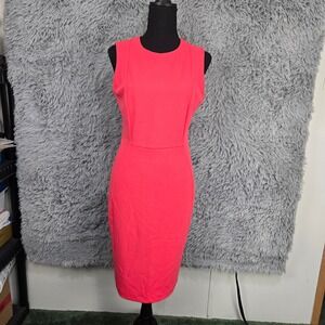 Calvin Klein Sheath Dress Womens 8 Coral Pink Sleeveless Midi CDBC1A00 NEW